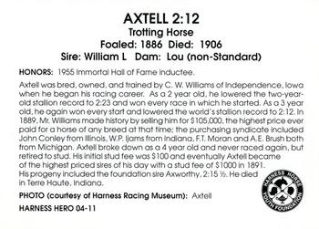 2011 Harness Heroes #4 Axtell Back